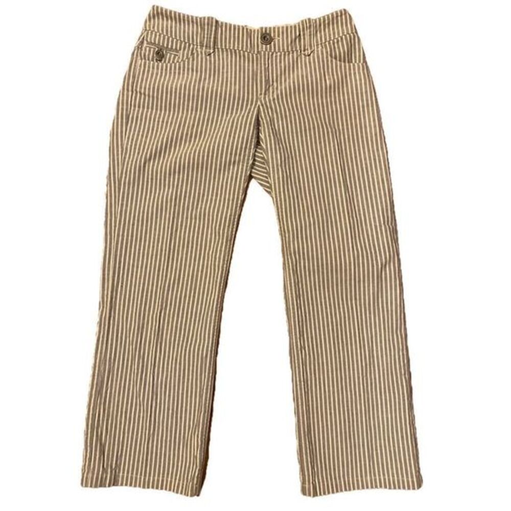 Morrisey Y ? Cropped Striped Pant - 6 tan /cream striped , short cut , c…